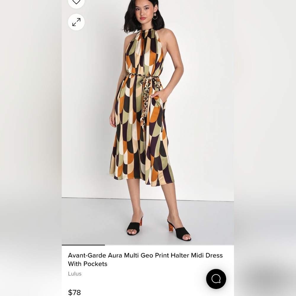 NEW! LULU'S Avant-Garde Aura Multi Geo Print Halter Dress with Pockets, S-M